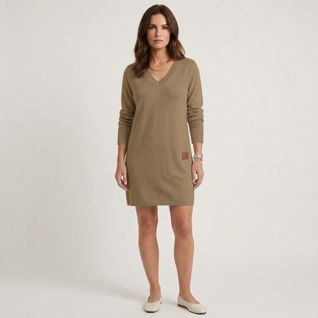 Aurora - Midi Sweater Dress For Comfort-GLAMCOSY-Beige-S-GLAMCOSY