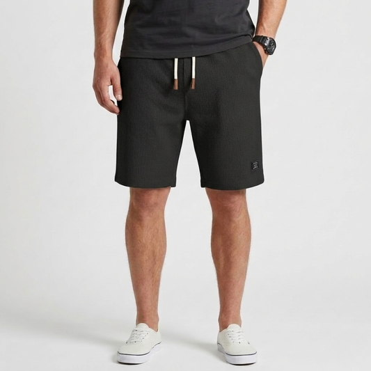 Dante – Waffle Knit Relaxed Shorts-GLAMCOSY-Black-S-GLAMCOSY
