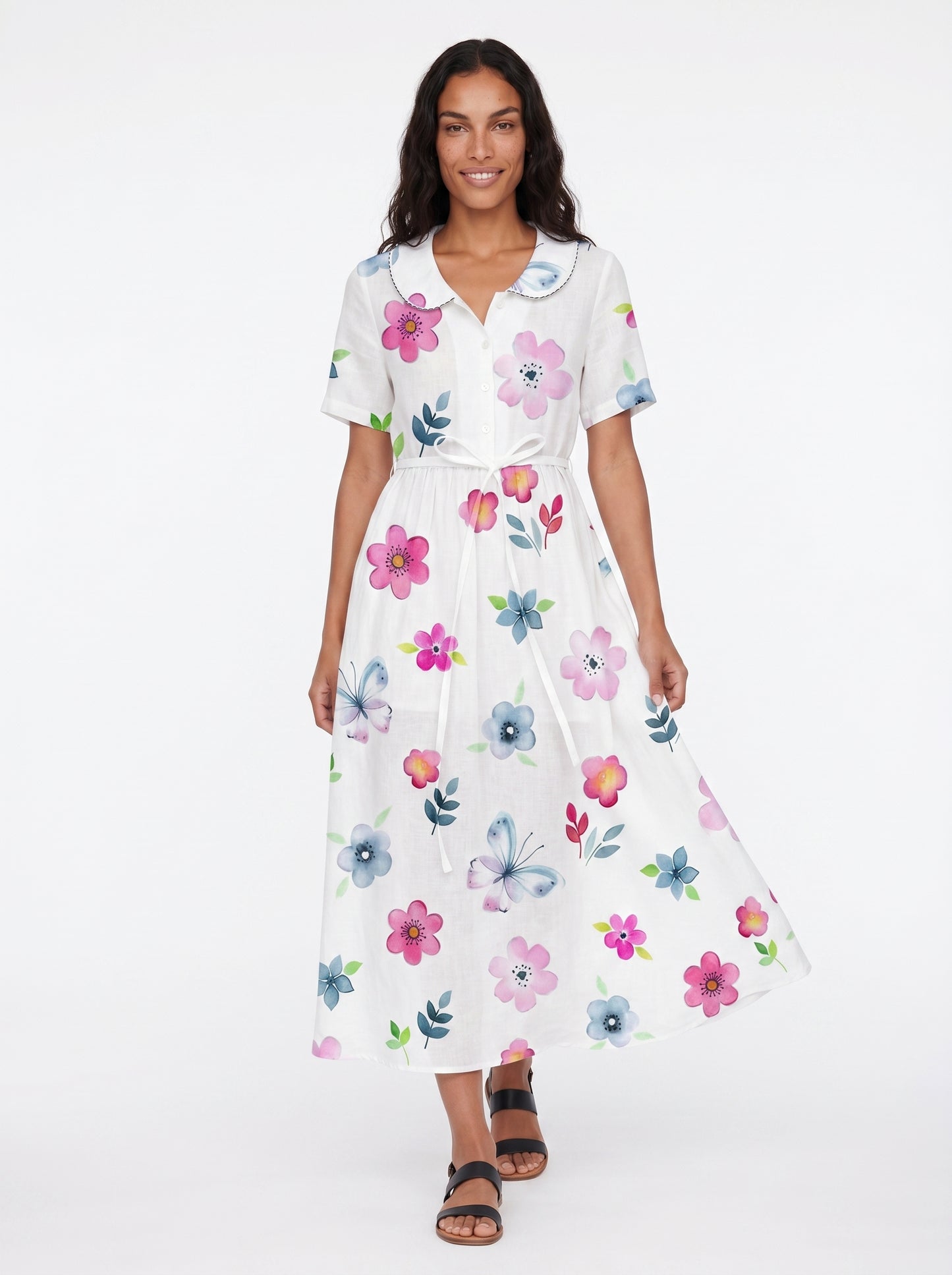 Iris | Charming Floral Maxi Dress with Tie Waist — front
