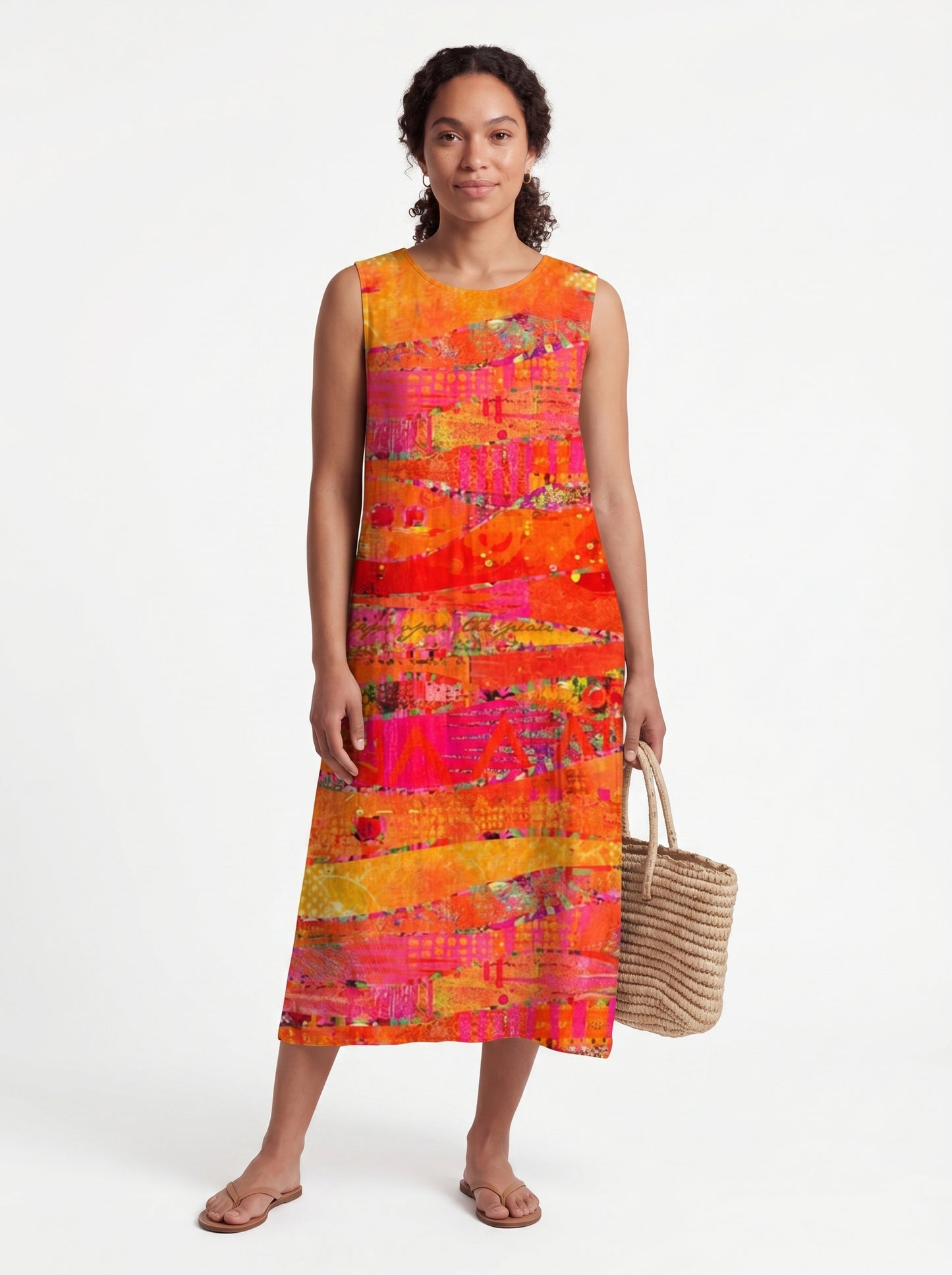 Maya | Bold Floral Maxi Dress Sleeveless with Abstract Print — front