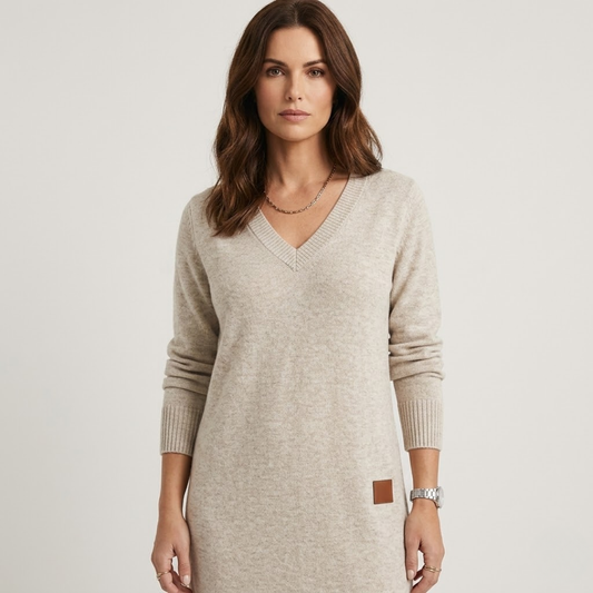 Aurora - Midi Sweater Dress For Comfort-GLAMCOSY-Beige-S-GLAMCOSY