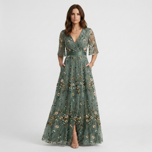 Florence – Elegant Floral Maxi Evening Dress-GLAMCOSY-XS-GLAMCOSY