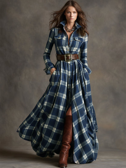 Giulietta - Maxi Shirt Dress with Check Pattern