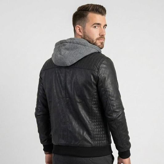 Hubert – Versatile Hooded Leather Jacket-B-GLAMCOSY-Black-S-GLAMCOSY