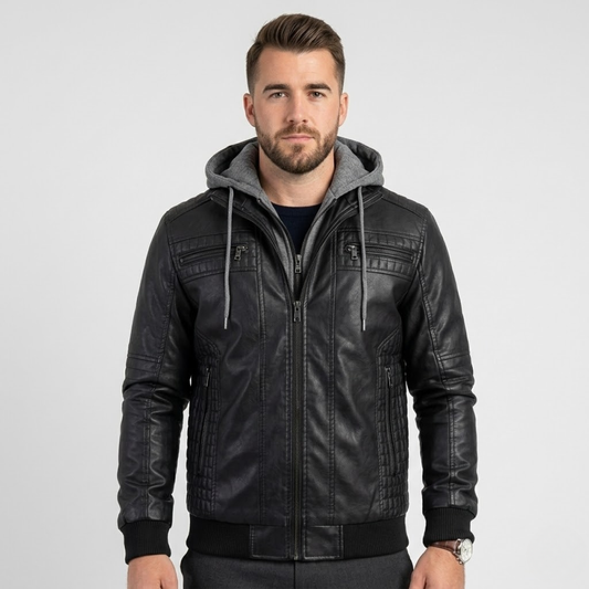 Hubert – Versatile Hooded Leather Jacket-B-GLAMCOSY-Black-S-GLAMCOSY