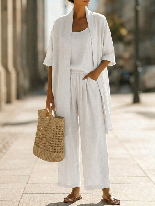 Isabella three-piece set linen cotton effortless and comfortable-GLAMCOSY-White-S-GLAMCOSY