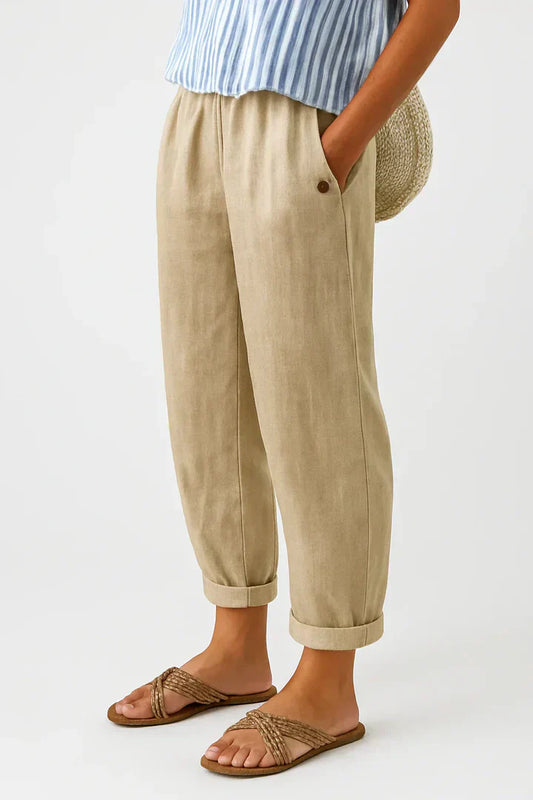 Linen Cotton Trousers Comfortable Durable-Trouser-GLAMCOSY-Beige-S-GLAMCOSY