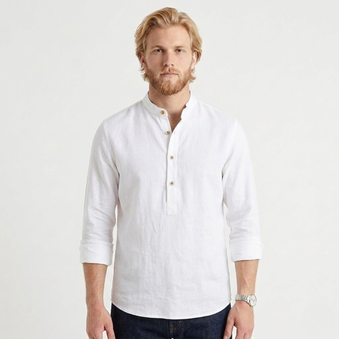 Luuk – Collarless Shirt For Timeless Comfort-GLAMCOSY-Navy Blue-S-GLAMCOSY