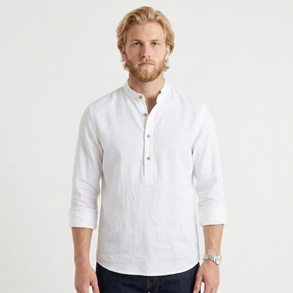 Luuk – Collarless Shirt For Timeless Comfort-GLAMCOSY-Navy Blue-S-GLAMCOSY