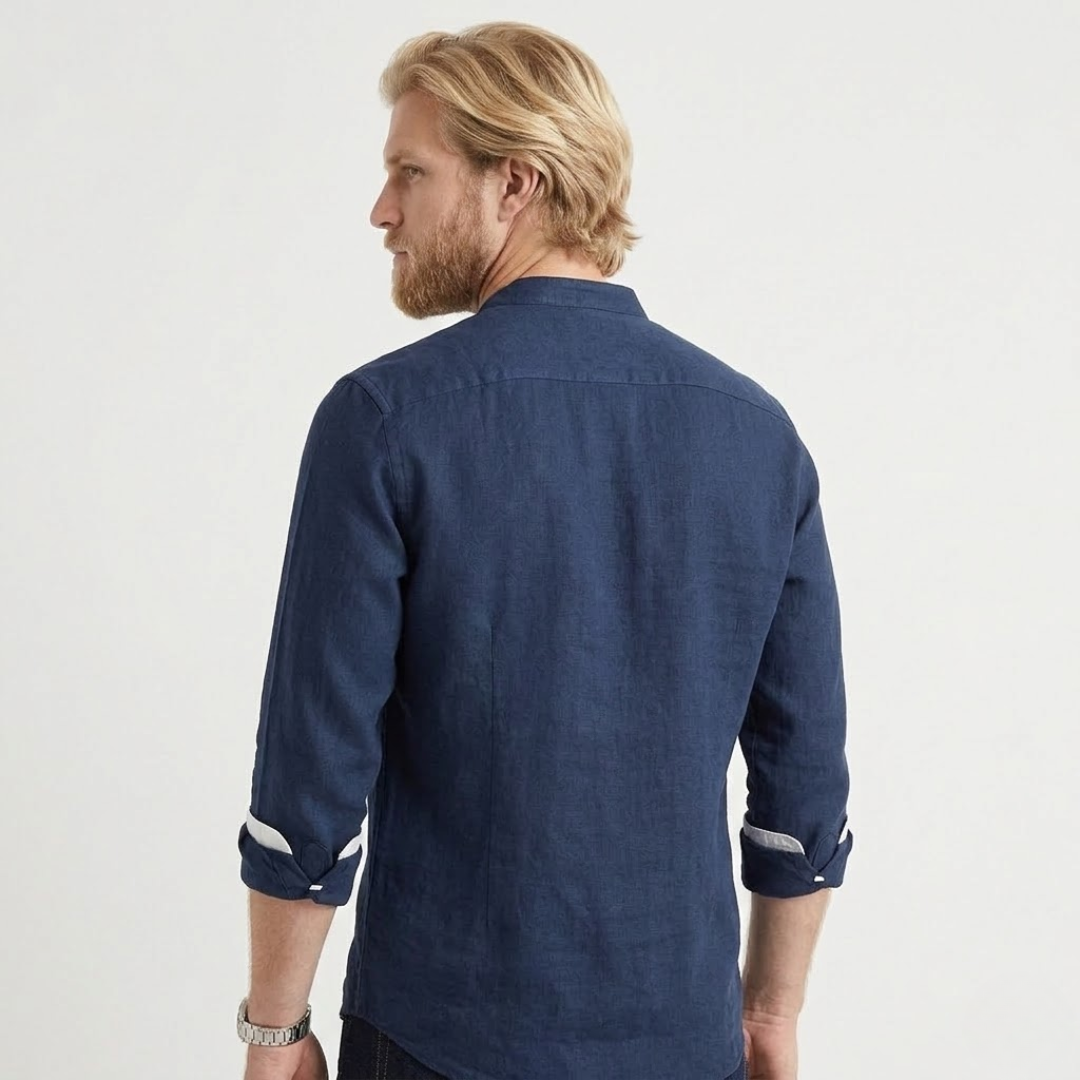 Luuk – Collarless Shirt For Timeless Comfort-GLAMCOSY-Navy Blue-S-GLAMCOSY