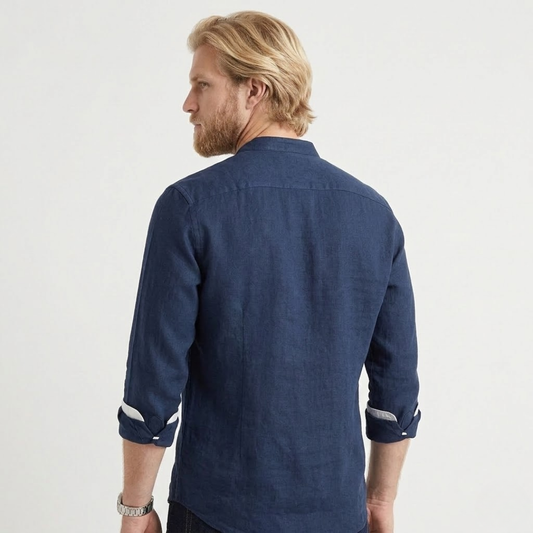 Luuk – Collarless Shirt For Timeless Comfort-GLAMCOSY-Navy Blue-S-GLAMCOSY