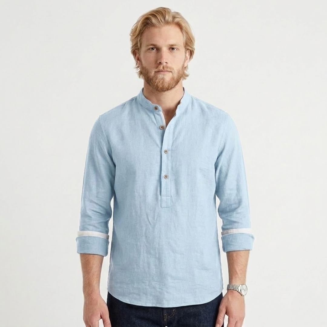 Luuk – Collarless Shirt For Timeless Comfort-GLAMCOSY-Navy Blue-S-GLAMCOSY