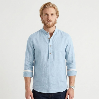 Luuk – Collarless Shirt For Timeless Comfort-GLAMCOSY-Navy Blue-S-GLAMCOSY