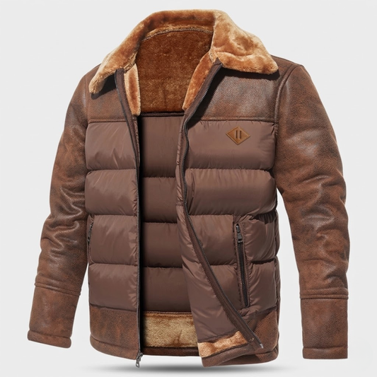 Moreau - Leather Down Jacket For Men-P205-GLAMCOSY-Brown-S-GLAMCOSY