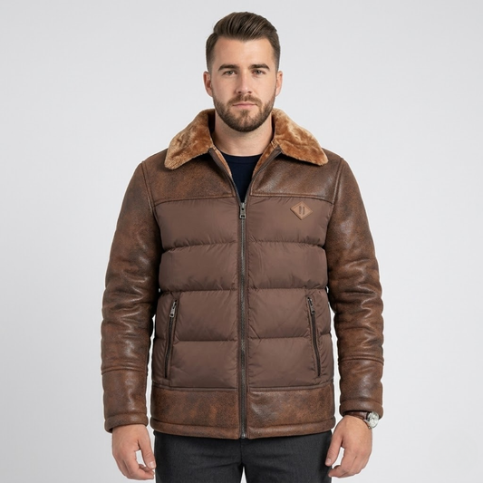 Moreau - Leather Down Jacket For Men-P205-GLAMCOSY-Brown-S-GLAMCOSY