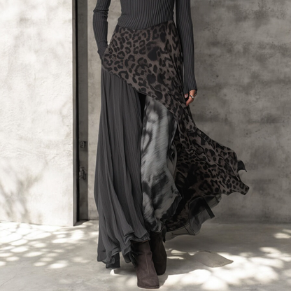 NKEM - Long Dress with Elegant Leopard Print and Flattering Flow