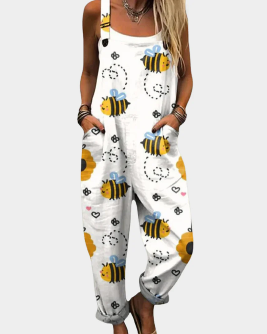 Printed jumpsuit comfortable and stylish overall-Jumpsuits-GLAMCOSY-White-S-GLAMCOSY