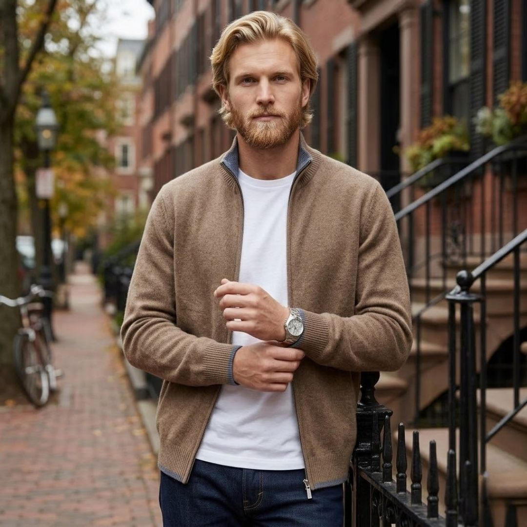 Rossi Roma - Knitted Jacket For Daily Elegance-Men's Jackets-GLAMCOSY-Camel-M-GLAMCOSY