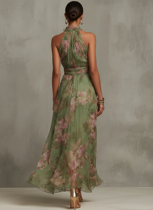 Sophie summer dress elegant and floral design-Floral Dresses-GLAMCOSY-Green Floral-S-GLAMCOSY