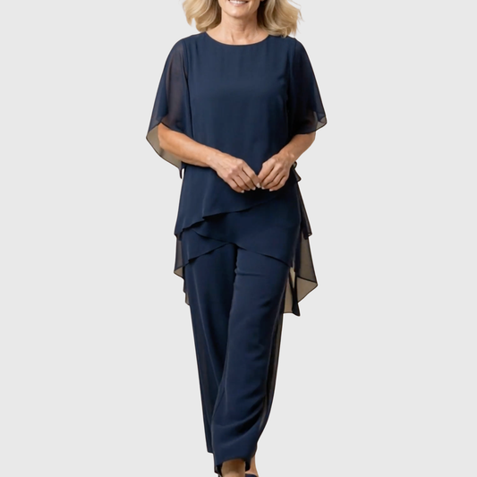 Suit with Draped Palazzo Pants Comfortable Stylish Design-GLAMCOSY-Blue-S-GLAMCOSY