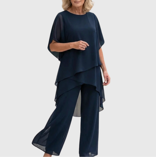 Suit with Draped Palazzo Pants Comfortable Stylish Design-GLAMCOSY-Blue-S-GLAMCOSY