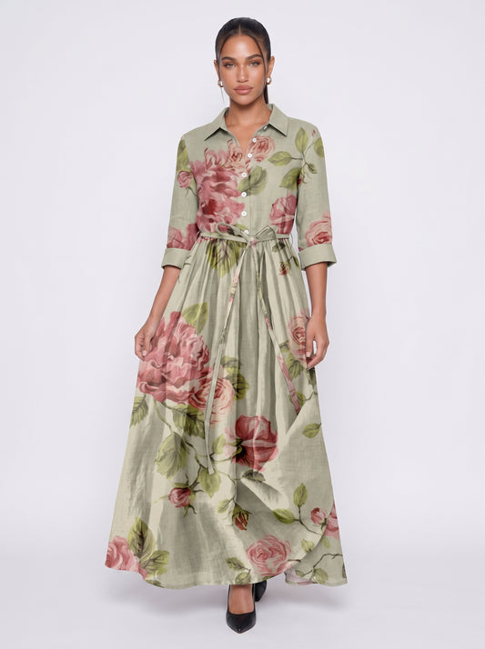 Aria | Charming Floral Maxi Dress with Tie Waist — front