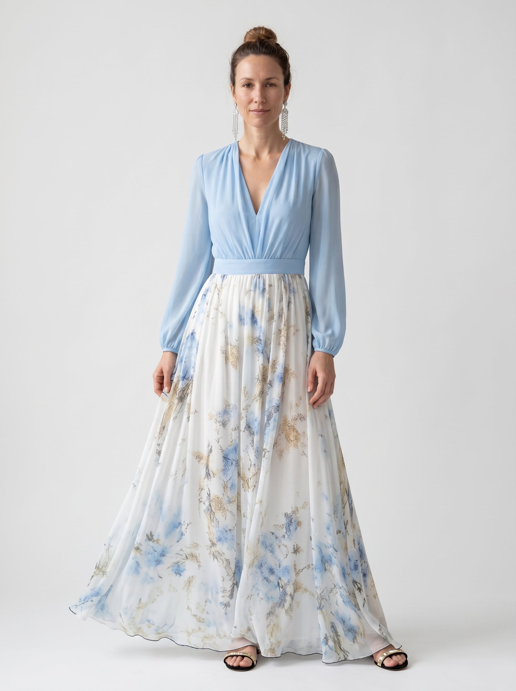 Aria | Floral Maxi Dress Long Sleeve with Deep V-Neck — front