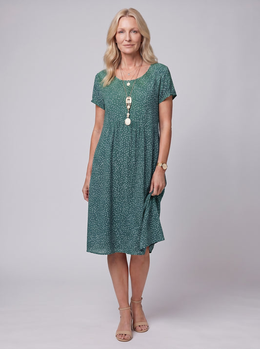 Clara - Floral Midi Sundress with V-Neck and Short Sleeves — Green_front