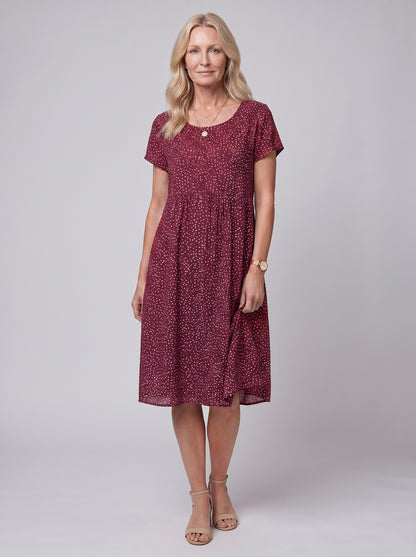 Clara - Floral Midi Sundress with V-Neck and Short Sleeves — Red_front