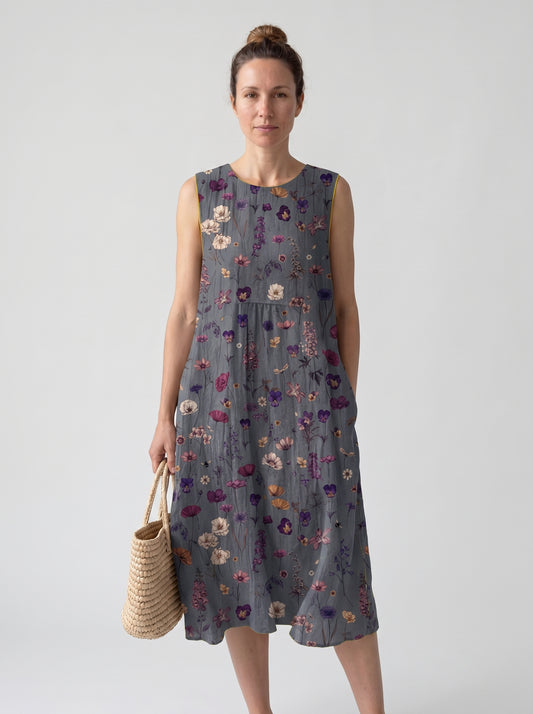 Clara | Floral Midi Sundress with Relaxed Flowy Fit — front