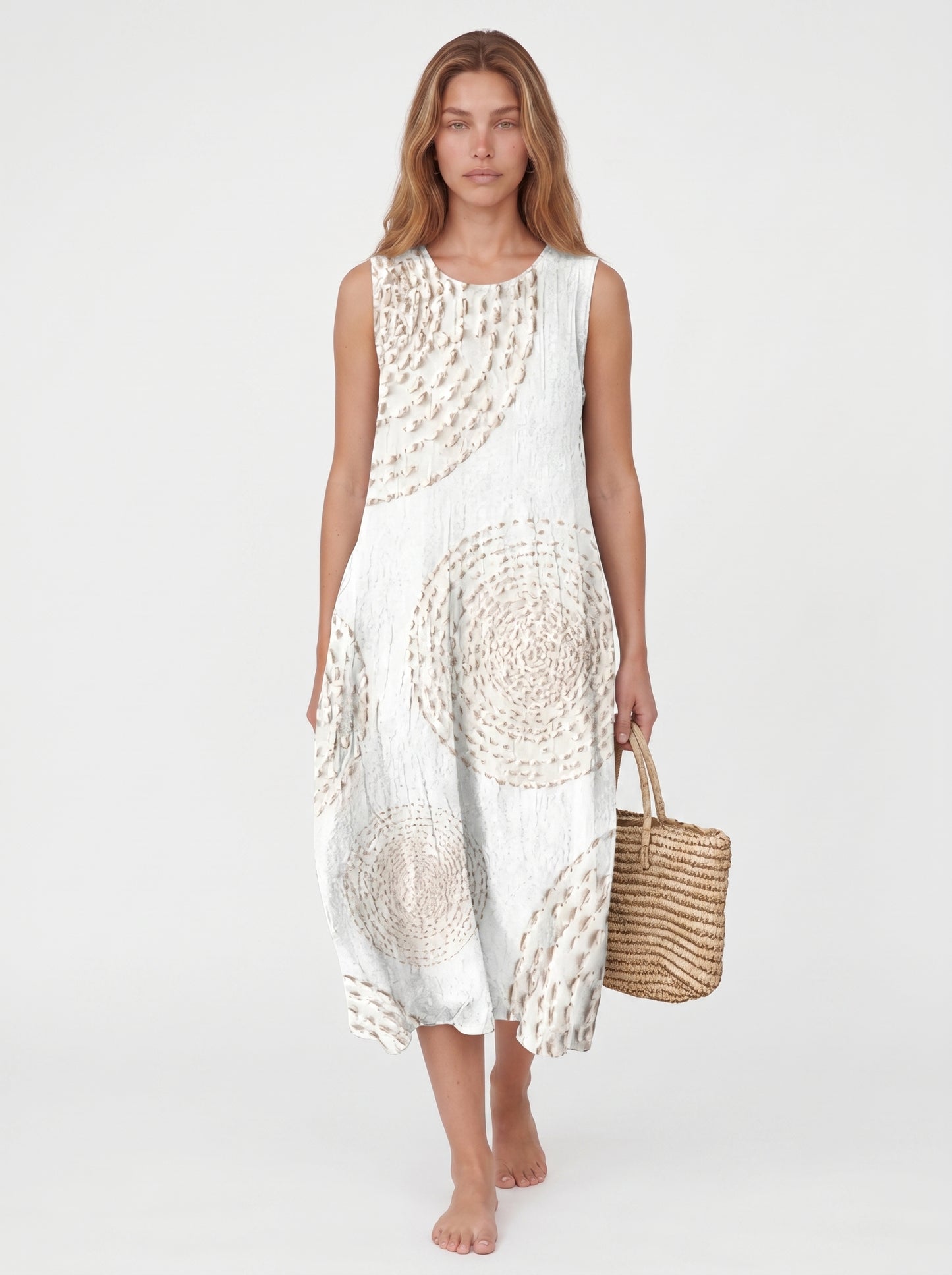 Eva | Effortless Boho Midi Sundress with Circle Print — front