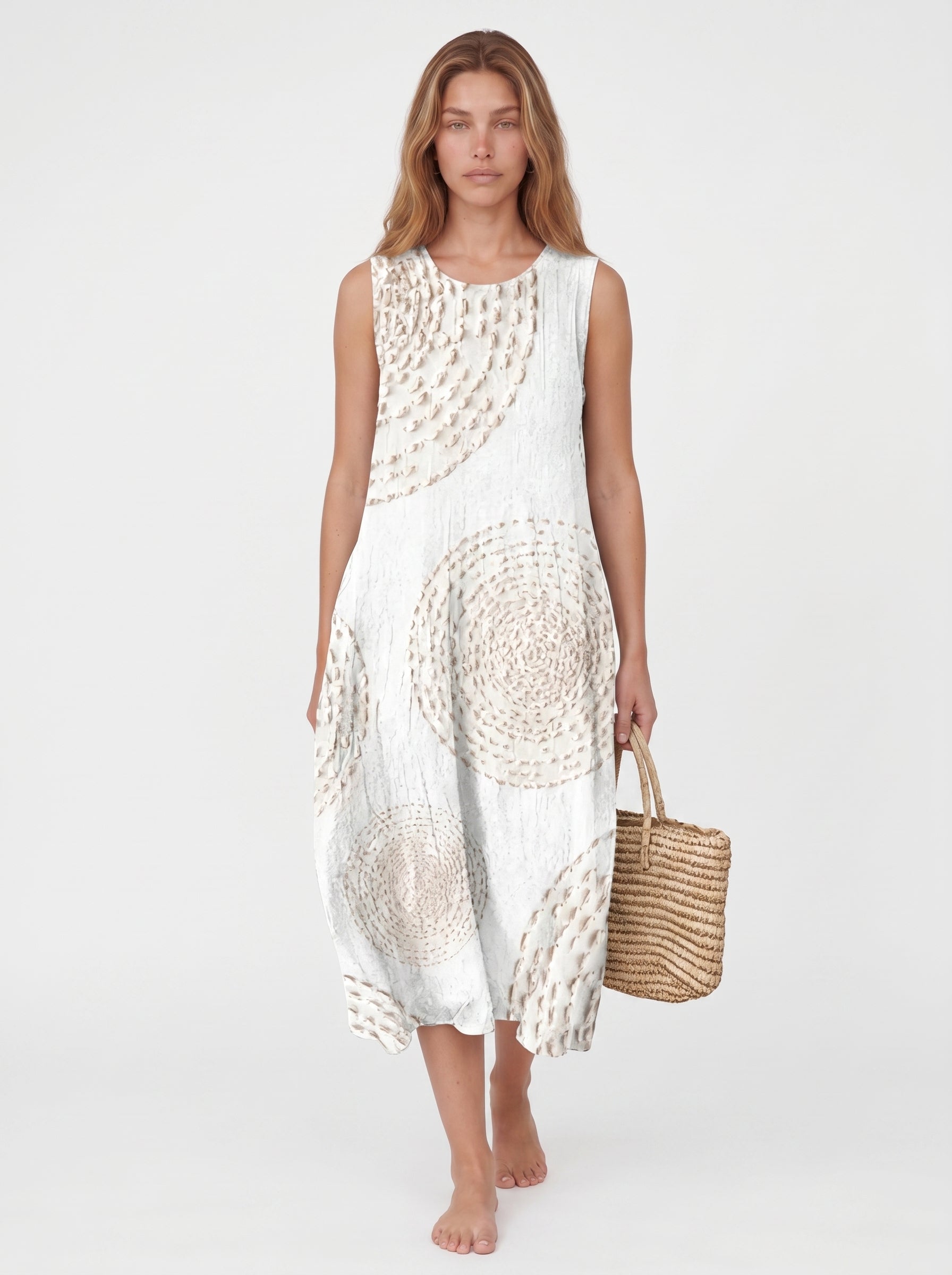 Eva | Effortless Boho Midi Sundress with Circle Print — front
