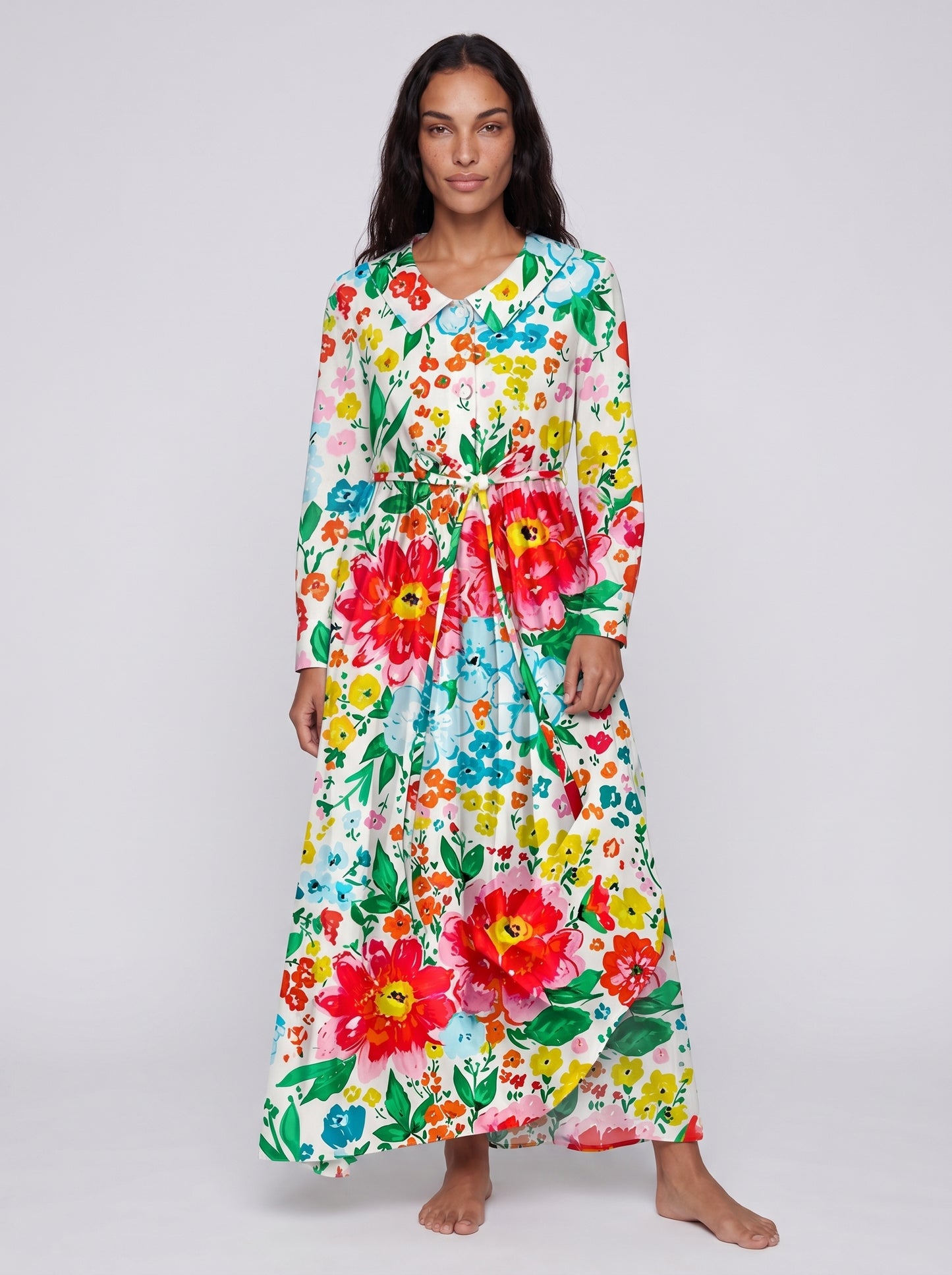Iris | Charming Floral Maxi Dress with Tie Waist — front