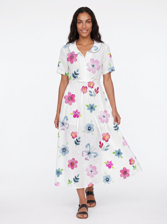Iris | Charming Floral Maxi Dress with Tie Waist — front