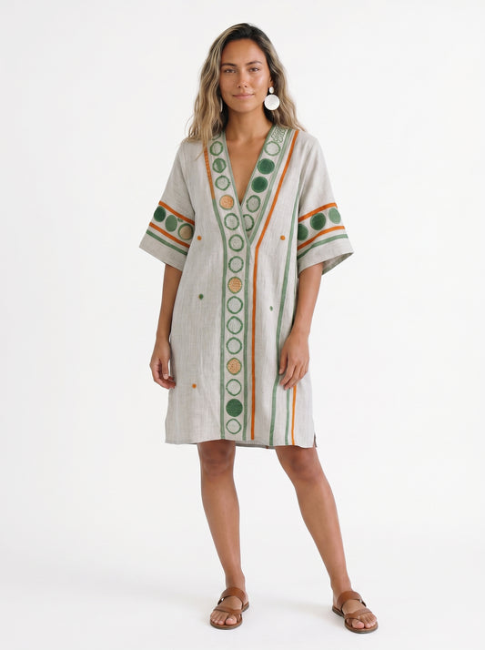 Isla | Boho Midi Sundress with Embroidered V-Neck — front