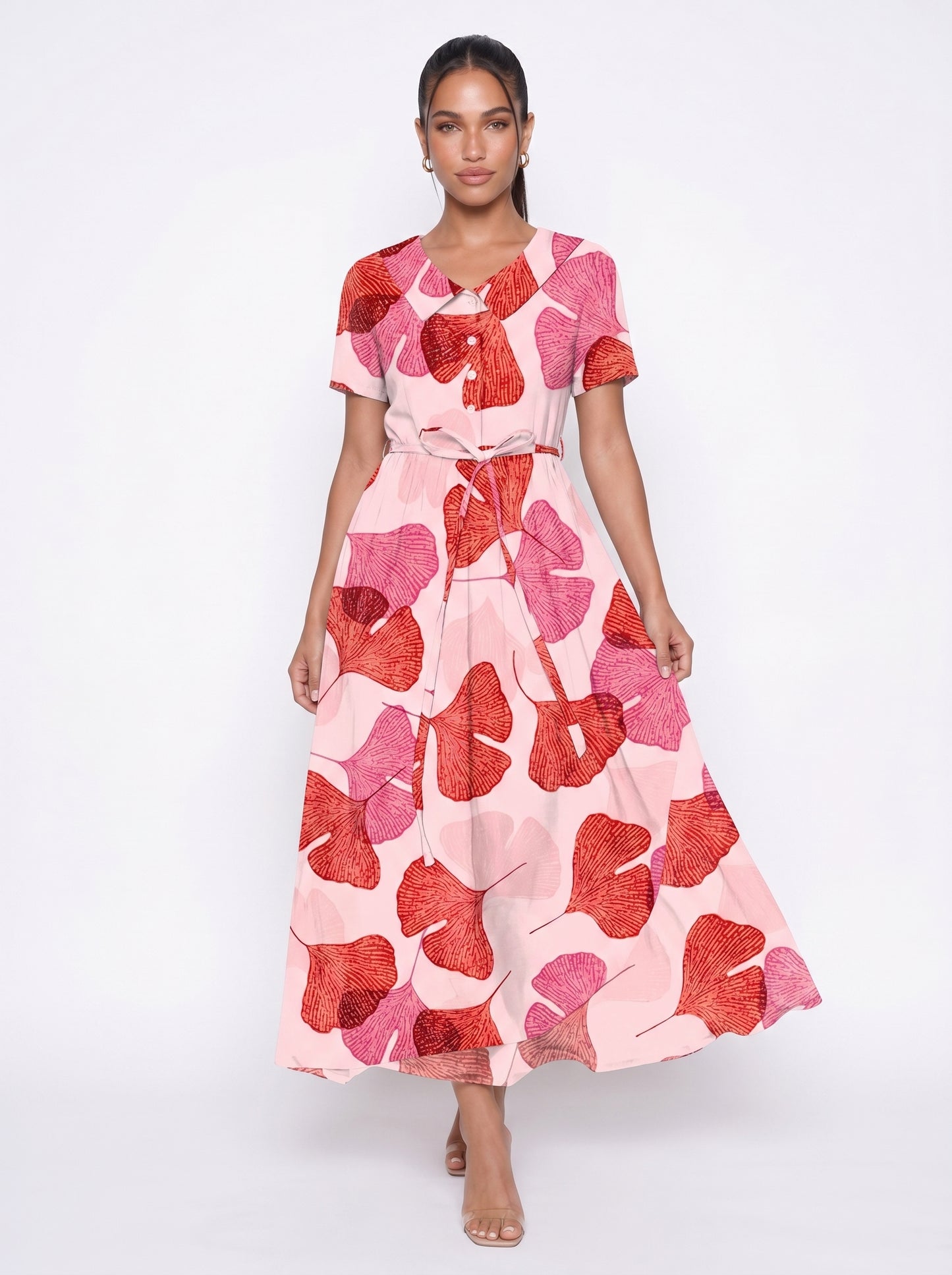 Isla | Floral Maxi Dress with Tie Waist & Button Front — front