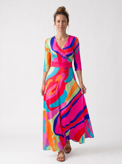 Isla | Floral Maxi Dress with Wrap V-Neckline — Multicoloured_front