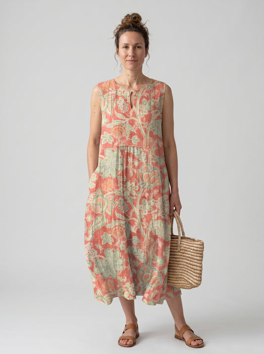 Isla | Floral Midi Sundress Sleeveless with Relaxed Gathered Waist — front