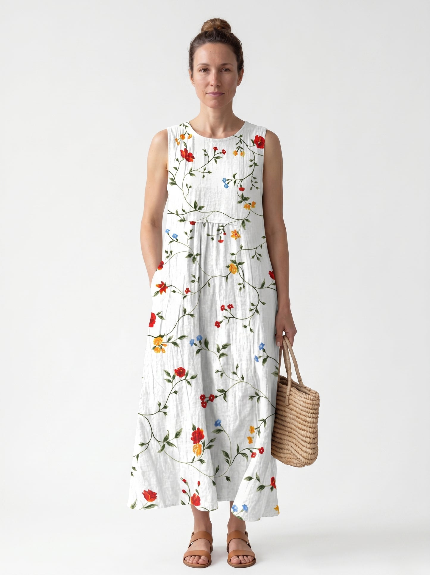 Luna | Floral Midi Sundress with Sleeveless Flowy Silhouette — front