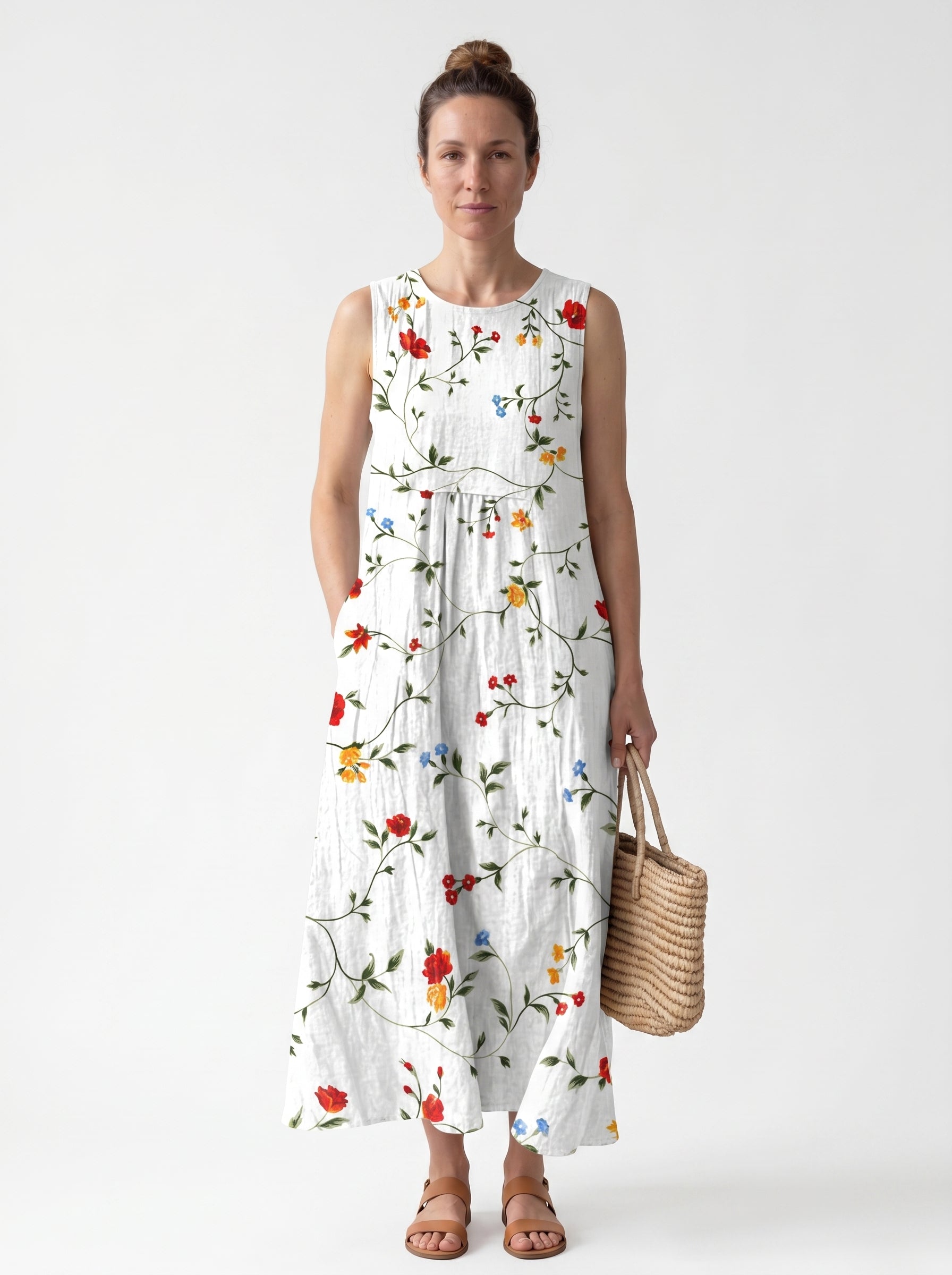 Luna | Floral Midi Sundress with Sleeveless Flowy Silhouette — front
