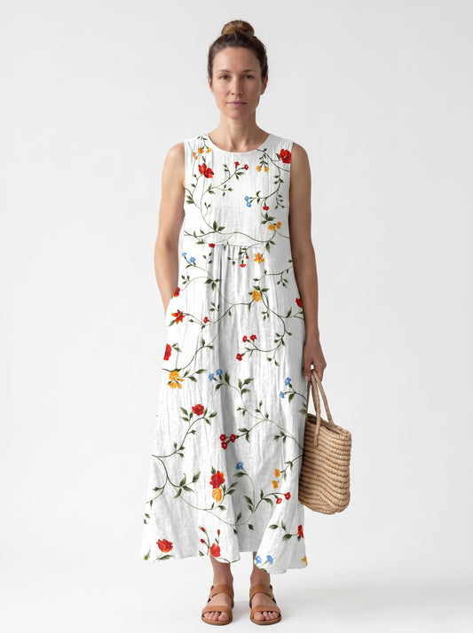 Luna | Floral Midi Sundress with Sleeveless Flowy Silhouette — front