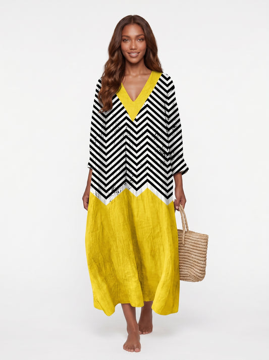 Maya | Bold Chevron Print Maxi Dress with V-Neck — front
