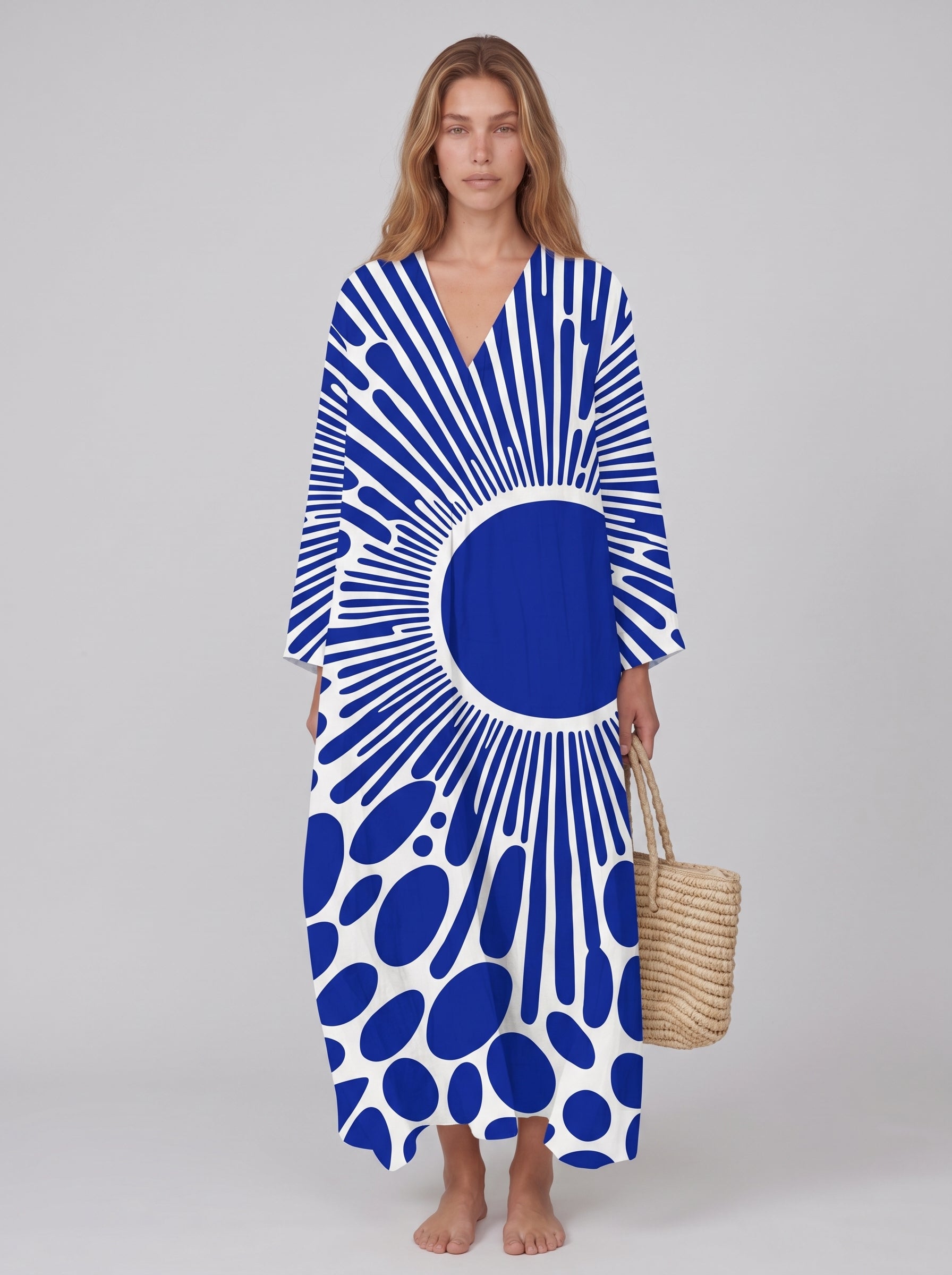 Maya | Bold Printed Maxi Dress with V-Neck — front