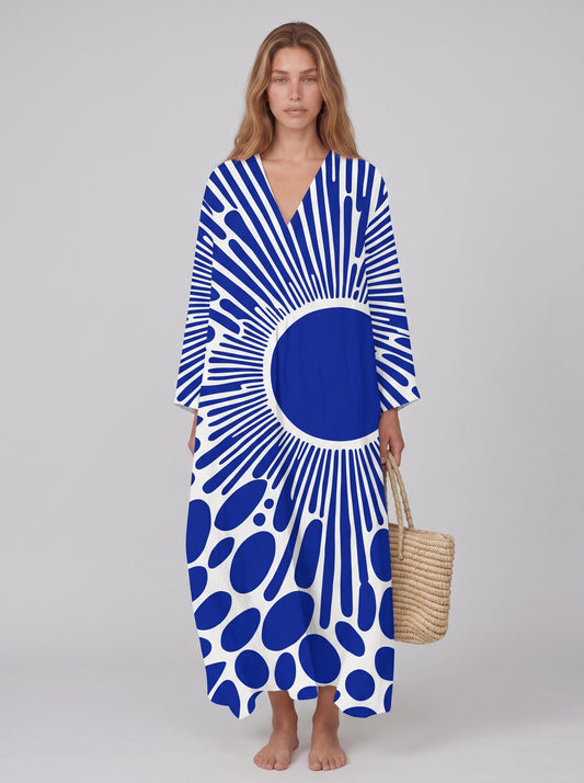 Maya | Bold Printed Maxi Dress with V-Neck — front