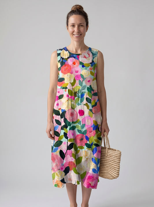 Maya | Floral Midi Sundress with Sleeveless Relaxed Fit — front