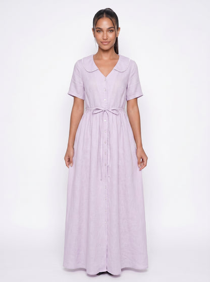 Mia | Charming Flowy Maxi Dress with Peter Pan Collar & Tie Waist — Light purple_front