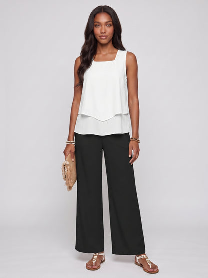 Sofia | Chic Sleeveless Printed Top & Wide Leg Pants Two-Piece Set — Black_front