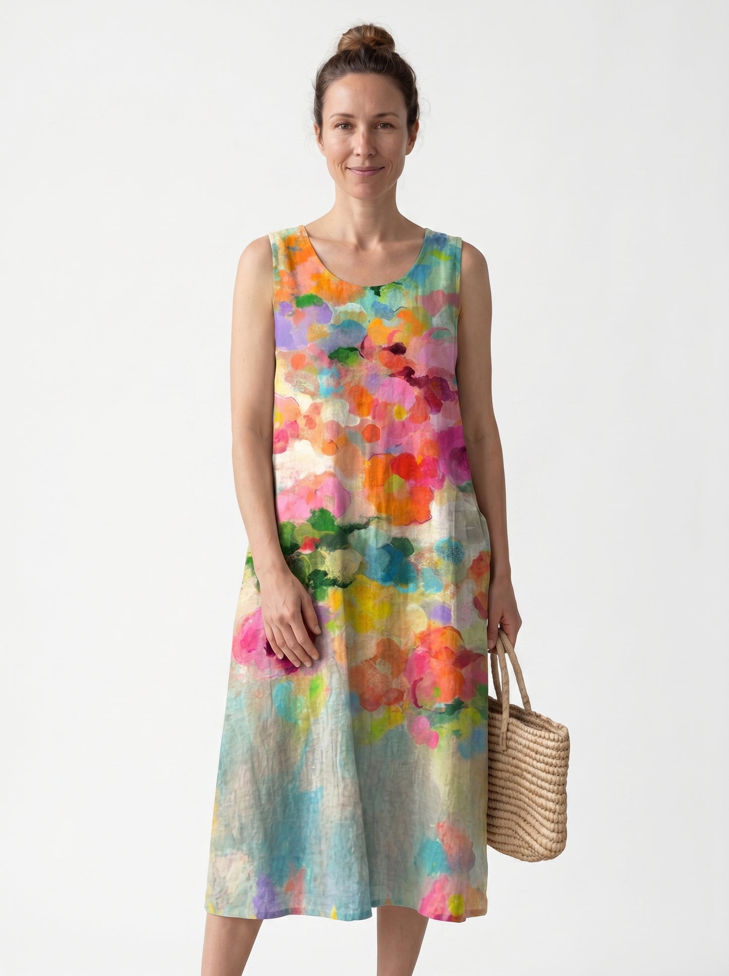 Sofia | Floral Midi Sundress Sleeveless with Watercolor Print — front