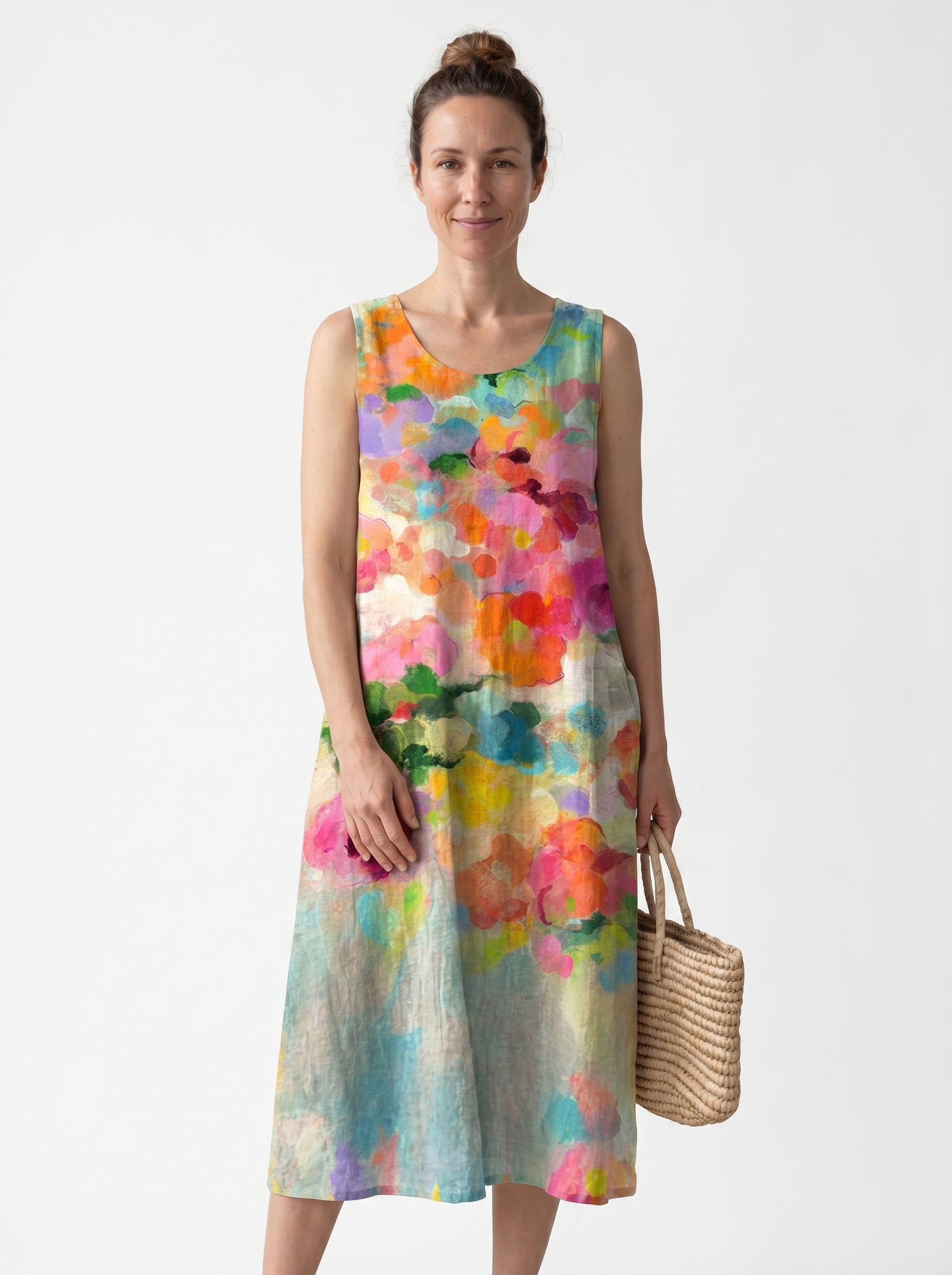 Sofia | Floral Midi Sundress Sleeveless with Watercolor Print — front