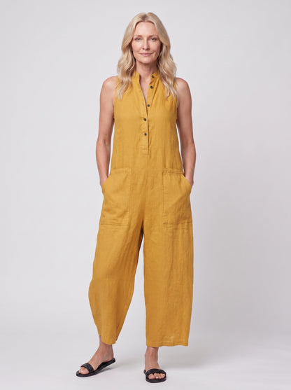 Sofia - Sleeveless Jumpsuit with Button Closure — Yellow_front